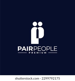 LETTER P LOGO PEOPLE PAIR MATCH VECTOR ICON ILLUSTRATION