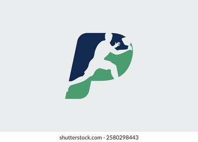 letter p logo with pickleball player silhouette. It is good for team logo, club, shirt, sticker, etc.