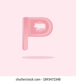 Buchstabe P Logo, P für Schweinefleisch 