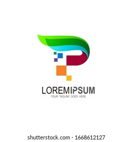 Buchstabe p Logo mit Pixel, Symbol-Vorlage für Technologie