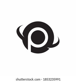 Logo de la letra P con fondo de planeta. Simple vector de logotipo P.