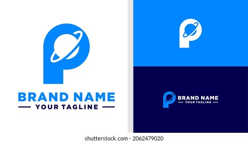 SCHREIBEN P LOGO PLANET NEGATIVER RAUM EINFACHER EDITABLE
