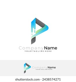 Letter P logo with play design combination swoosh icons, 3d colorful
