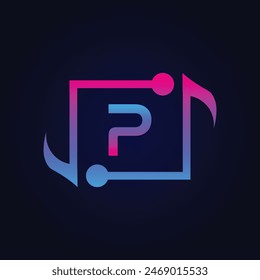 letter P Logo with Pulse music player element. Logo template electronic music, equalizer, dj, nightclub, disco. Audio wave logo concept, Multimedia