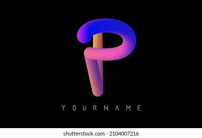 Logo de la letra P con gradiente de 3d arco iris. Ilustración vectorial creativa con forma de gradiente tipográfico y vibrante. Ruta de color líquido.  