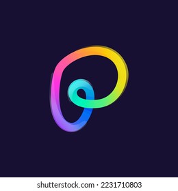 Letter P logo. Rainbow gradient one line icon. Overlapping multicolor emblem with glossy shine. Ideal for colorful app, street art design, bright advertising, toy packaging, multimedia identity.