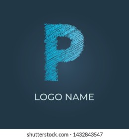 Letter "P" logo scribble isolated. Alphabet vector