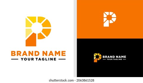 LETTER P LOGO SOLAR PANEL NEGATIVE SPACE MONOGRAM EDITABLE