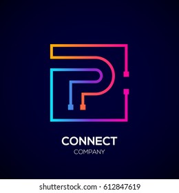 Letter P logo, Square shape, Colorful, Technology and digital abstract dot connection