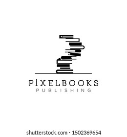 letter P logo from a stack of books that makes pixel lines