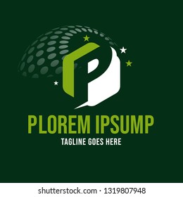 Letter P logo template. Creative logo on hexagonal shape with Flat design style isolated on Green background. Can be use as symbol and icon for your business identity. - Vector Illustration