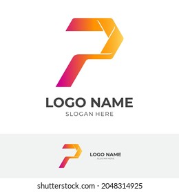 letter P logo template with flat orange color style