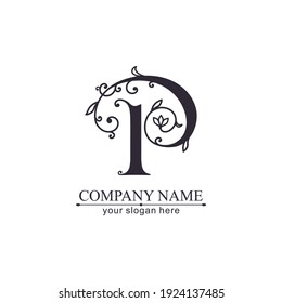 Plantilla del logotipo de la letra P. Monnograma, delicado diseño floral. Logo personal. Diseño de vectores.