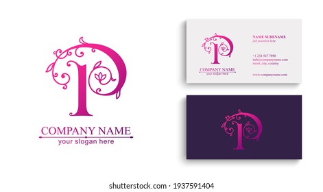 Letter P logo template. Monnogram, delicate floral design. Personal logo. Vector design.