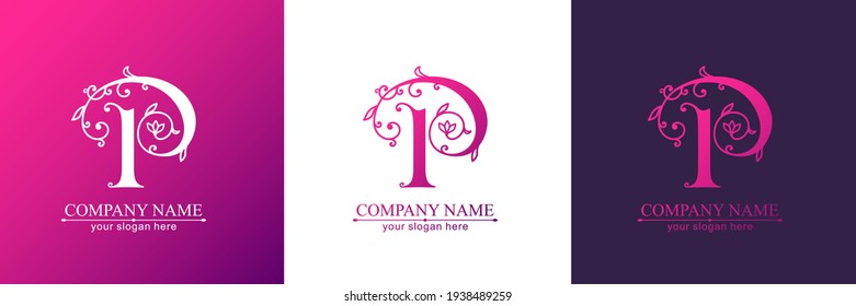 Letter P logo template. Monnogram, delicate floral design. Personal logo. Vector design.