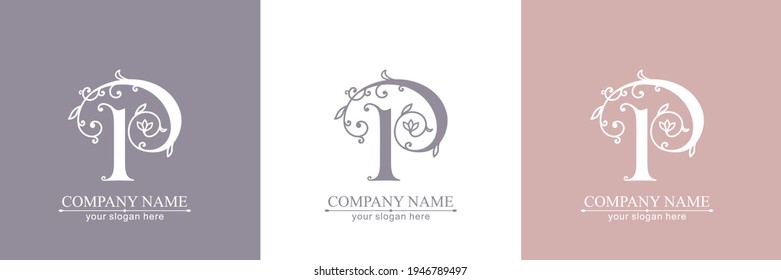 Plantilla del logotipo de la letra P. Monnograma, delicado diseño floral. Logo personal. Diseño de vectores.