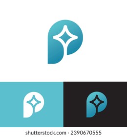 Letter-P-Logo-Vorlage mit Star-Design-Element in negativem Raum. Letter P Star Monogram Corporate Design. P abstrakter Stern Vektor Logomark. Fett-P-Monogramm-Vorlage.