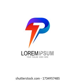Letter P logo and thunder design combination, Thunderbolt icons