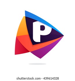 Letter P logo in triangle intersection icon. Multicolor vector letters for app icon, corporate identity, card, labels or posters.