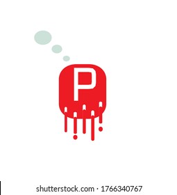 Letter P logo type in red color design concept illustration, on blood style