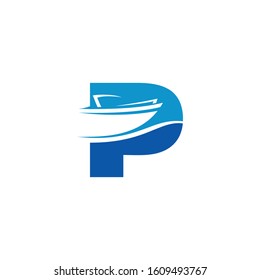 letter p logo vector with boat ship