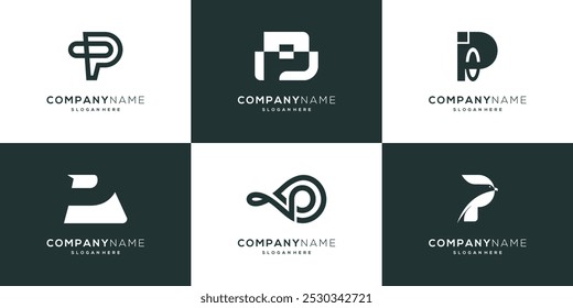 Letter P logo vector collection. Abstract monogram design. Black and white colour illustration template.	