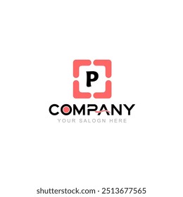 Carta P Logo Design Vetor Ilustração com o nome da empresa e seu texto aqui Logo Template em fundo branco.