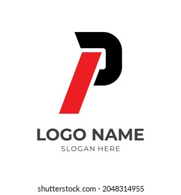 letter P logo vector with flat red and black color style