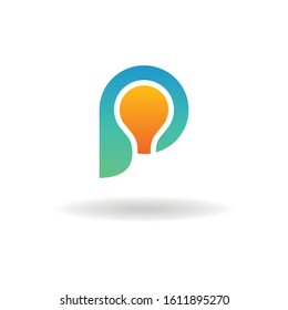 letter p logo vector with lamp light bulb element template