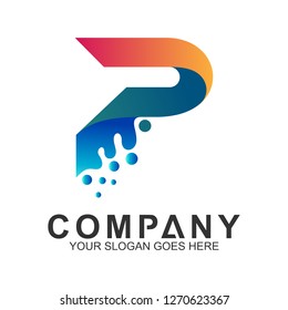 letter P logo with water bubble shape
