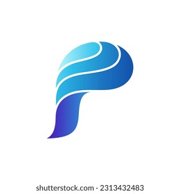 Letter P logo with water drop for purity icon label