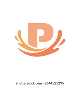 Letter P logo with water splash simple design template, for your company