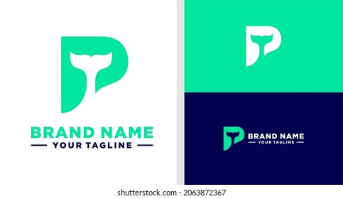 LETTER P LOGO WHALE TAIL NEGATIVE SPACE DITABLE
