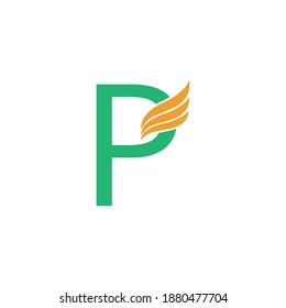 Letter P logo with wing icon design concept illustration