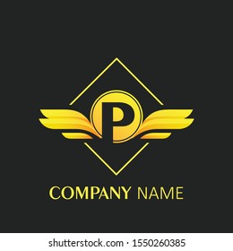 letter P logo with wings design element concept