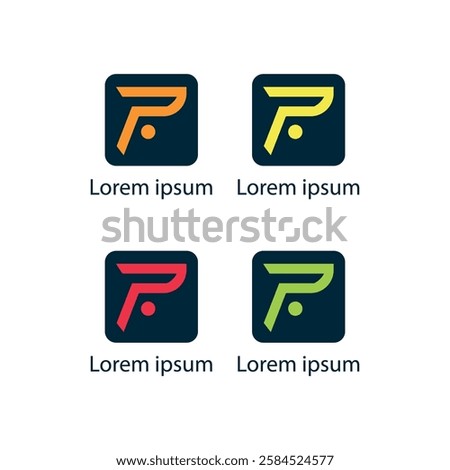 Letter P Logos. Rounded Square Shape. Orange Yellow Red Green. Graphic Illustration