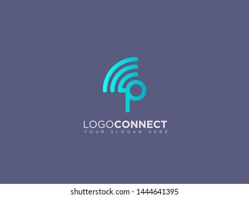 Letter P logotype blue and grey color,Technology and digital abstract connection. Wifi vector logo