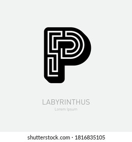 Letter P - logotype concept or icon. Labyrinth or rebus - vector logo template.