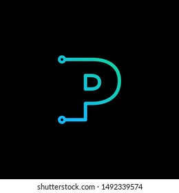 Letter P logotype mono line Technology, digital, electronics, chip, connection concept. Modern Logo Technology for Business. Logotypes of Digital combining with circuit . - vector