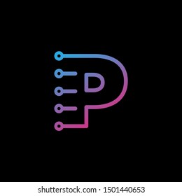 Letter P logotype monoline Technology, digital, electronics, chip, connection concept. Modern Logo Technology for Business. Logotypes of Digital combining with circuit . - vector