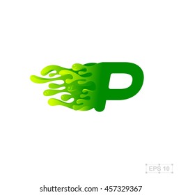letter P logo,water,splash,waves,green