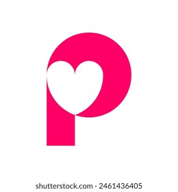 Letter P love heart negative space logo design