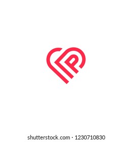 Letter P love monogram icon logo, Creative Minimal emblem design template. Universal elegant icon. Premium business .Graphic for Business Identity. Vector element, smart line love