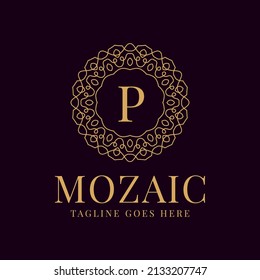 letter P luxurious circular lace elegance vector logo design