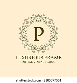 letter P luxurious frame initial vintage vector logo design element