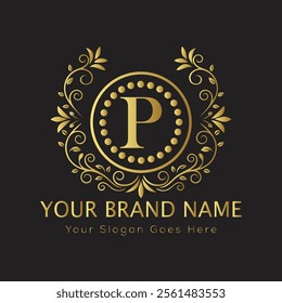 Letter P luxury gold logo concept
