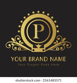 Letter P luxury gold logo concept
