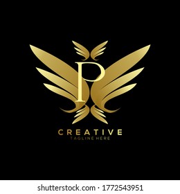 Letter P Luxury Gold Thin Wing Logo Template