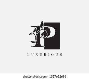 Letter P Luxury Logo. Black and White P With Classy Leaves Shape design perfect for fashion, Jewelry, Beauty Salon, Cosmetics, Spa, Hotel and Restaurant Logo. 