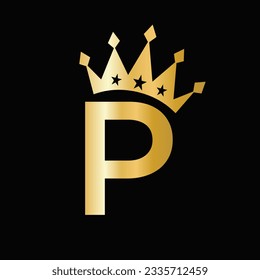 Letter P Luxury Logo With Crown Symbol. Crown Logotype Template